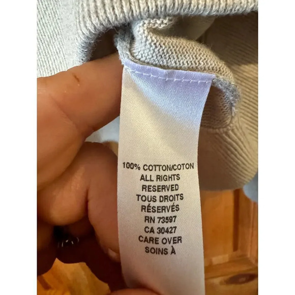 Raffi 100% Cotton Crew Neck Sweater cream L stripes on sleeve preppy lux - Picture 6 of 6